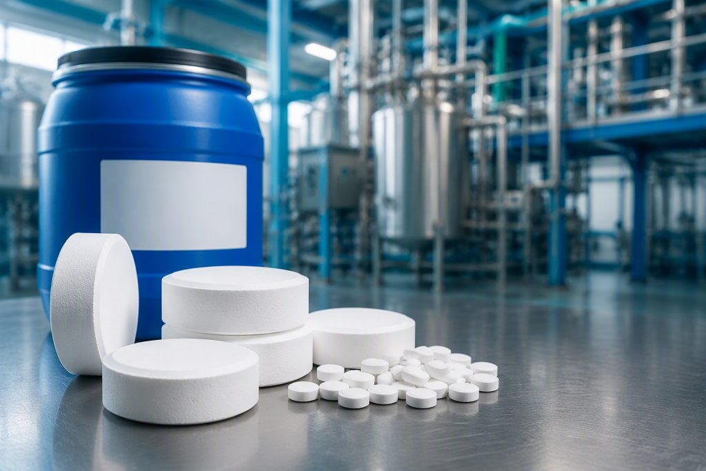 TCCA 90% trichloroisocyanuric acid chlorine tablets and granular in 25kg HDPE drum - Shilan Chemical water treatment product